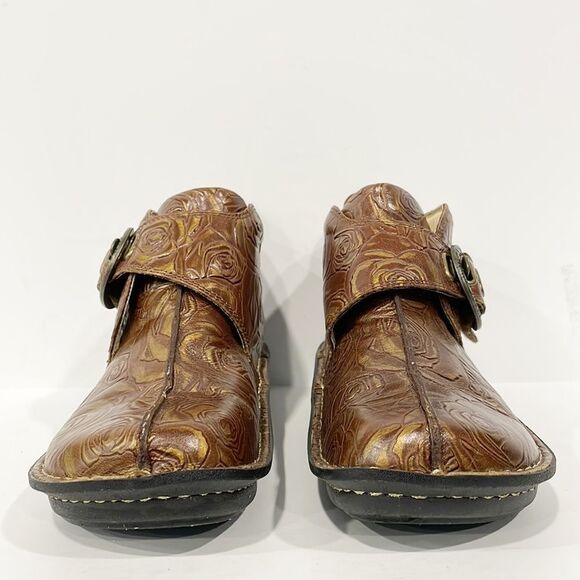 Alegria by PG Lite Shoes Brown Caiti Floral Embossed Leather Ankle Bootie Sz 6 - Picture 4 of 14